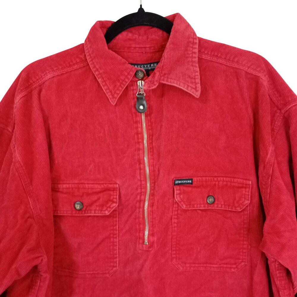 Vintage Structure Red Corduroy Half-Zip Shirt Jacket Size M Long Sleeve Casual - Picture 3 of 10